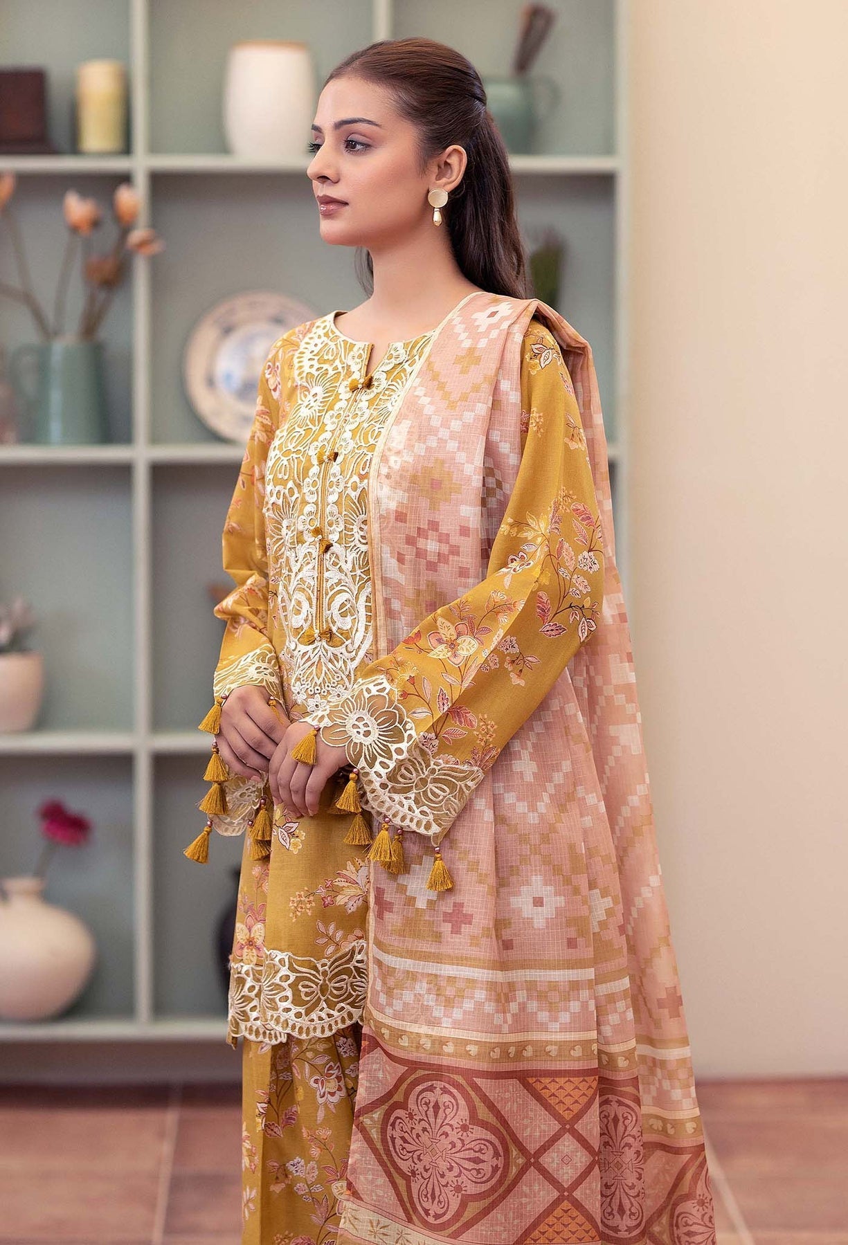 Adans Libas | Prints Eid Edit | 26663 L Old Gold Lawn