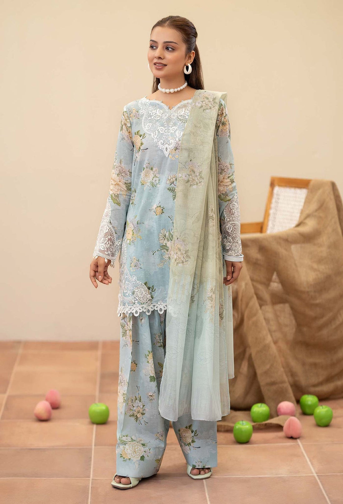 Adans Libas | Prints Eid Edit | 26665 XS Ice Blue Lawn