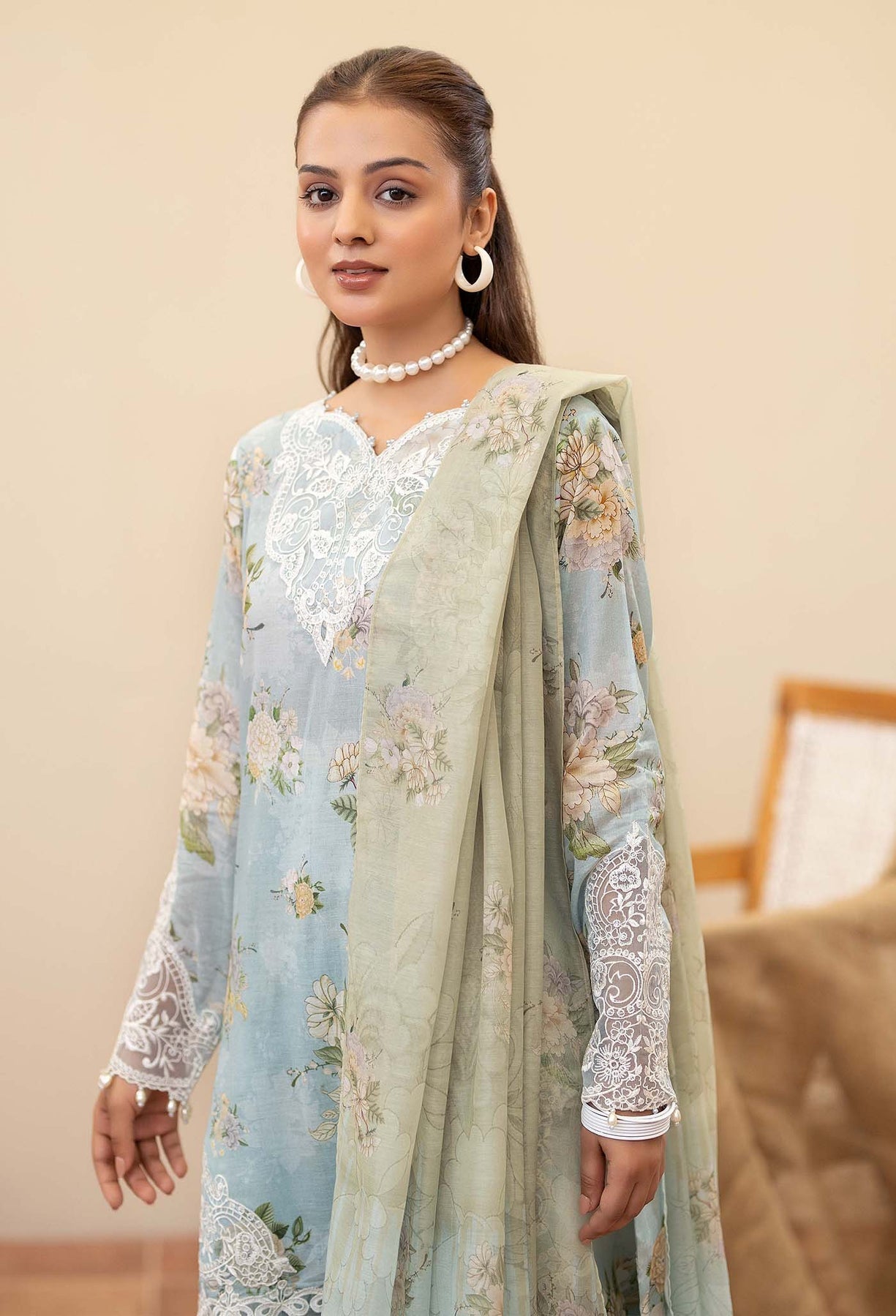 Adans Libas | Prints Eid Edit | 26665 L Ice Blue Lawn