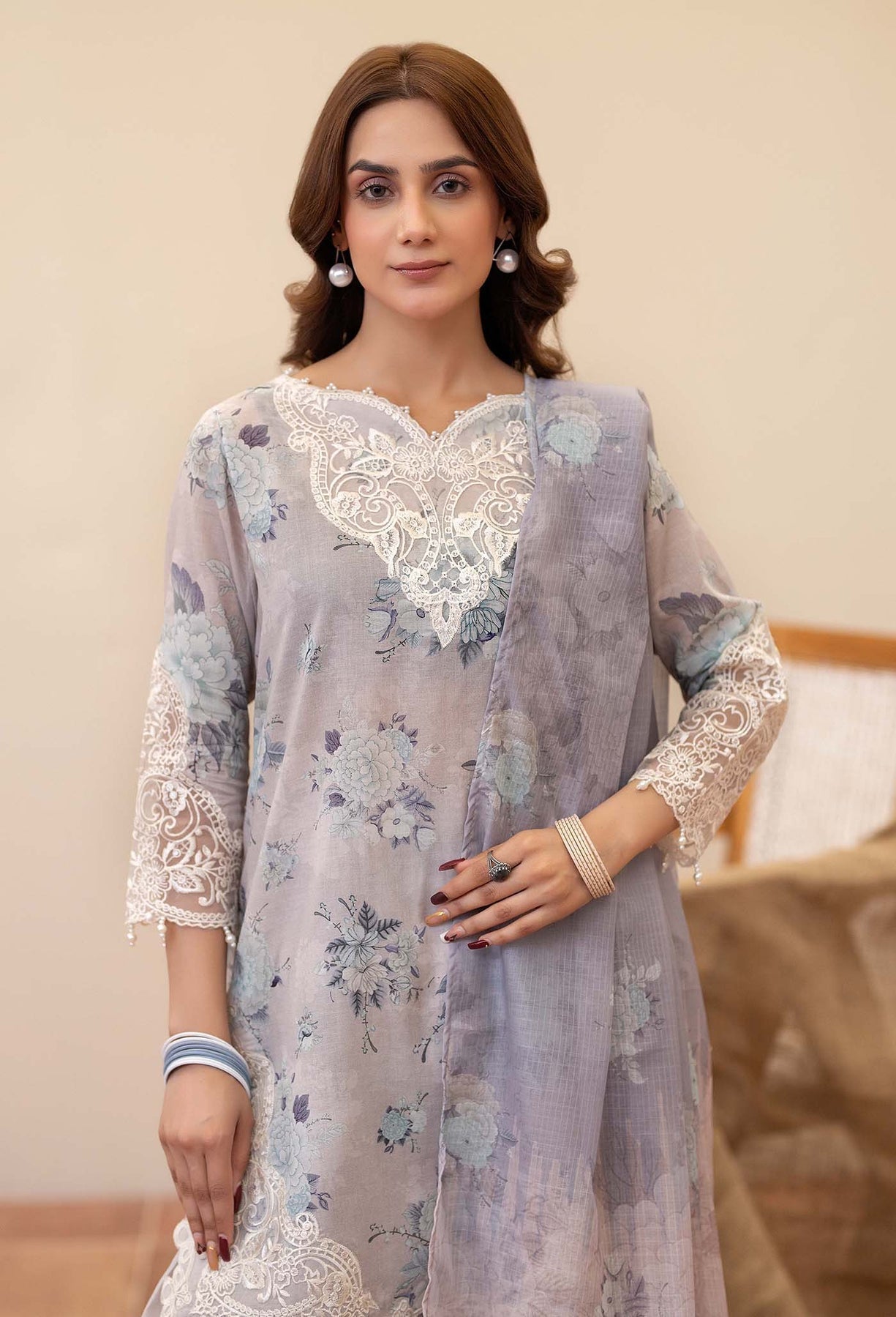 Adans Libas | Prints Eid Edit | 26666 M Lilac Gray Lawn