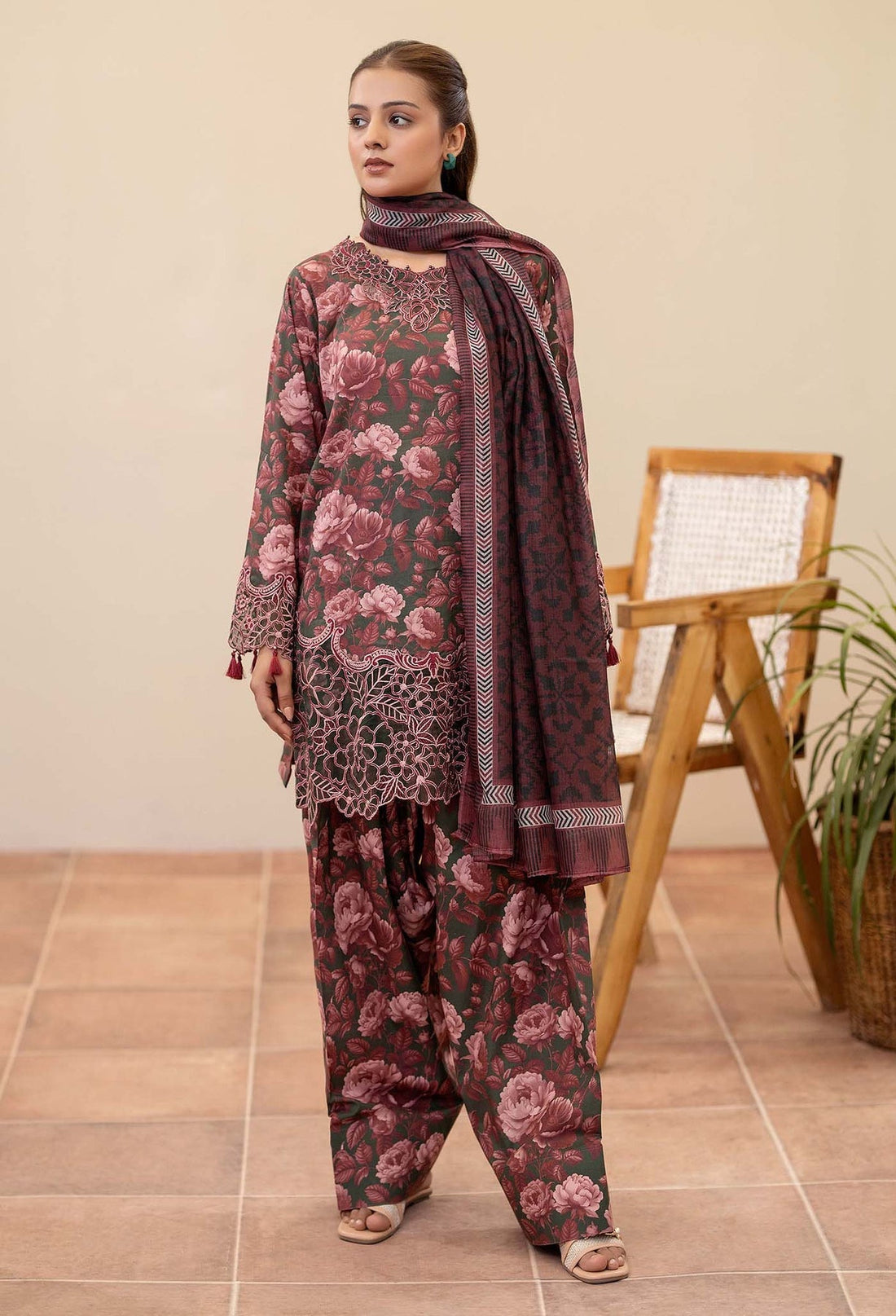 Adans Libas | Prints Eid Edit | 26667 XS Olive Haze Lawn