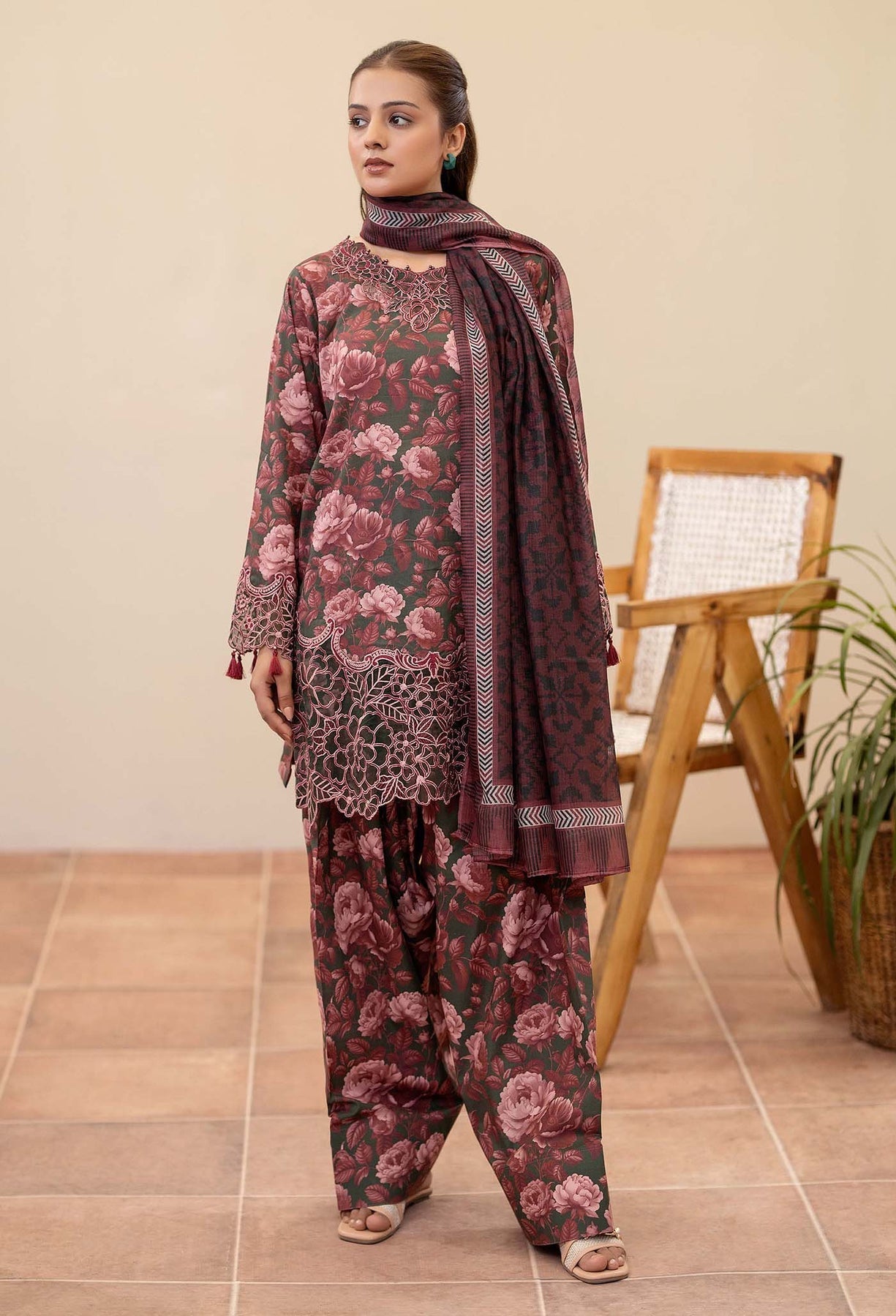Adans Libas | Prints Eid Edit | 26667 XS Olive Haze Lawn