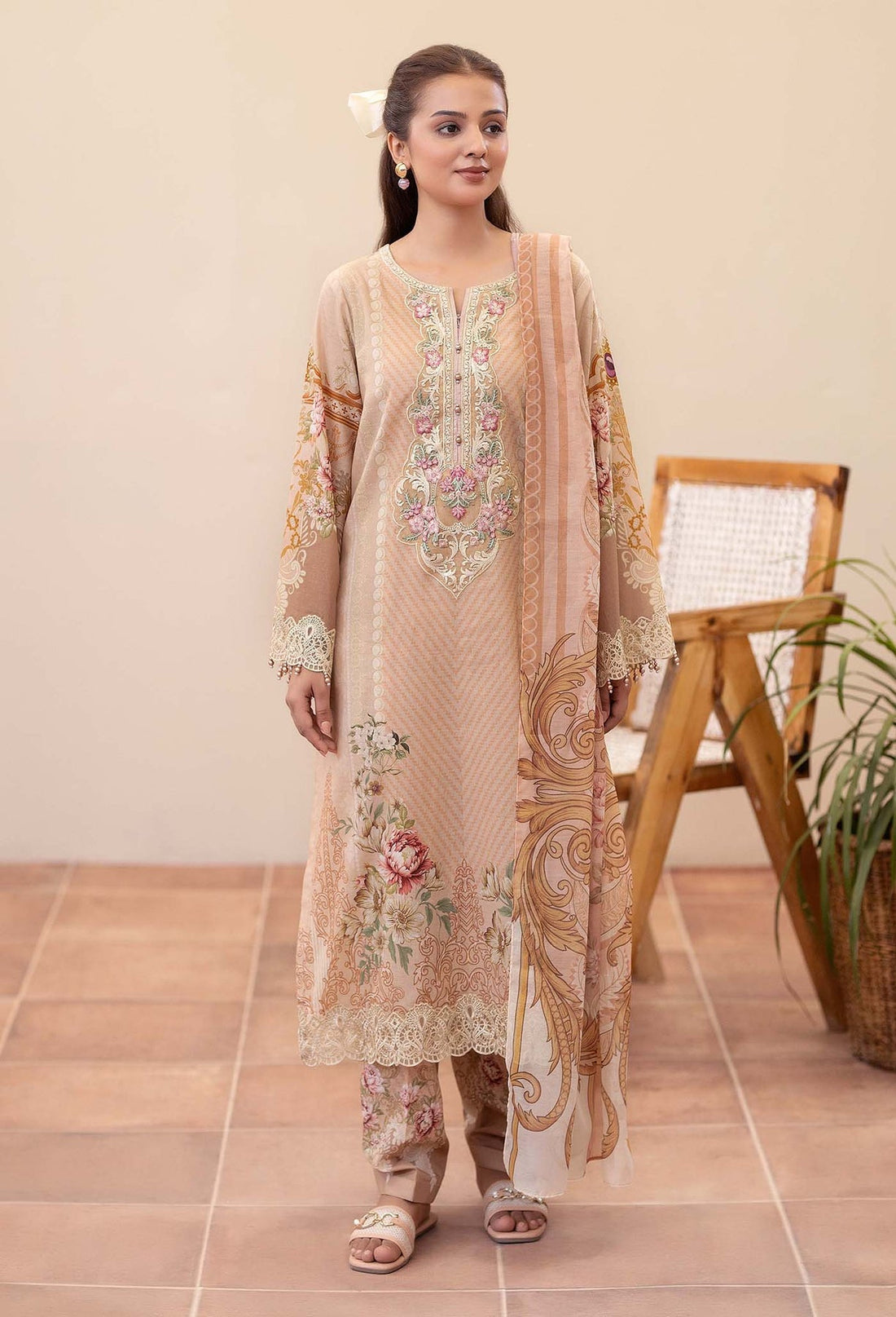 Adans Libas | Prints Eid Edit | 26669 XS Pale Peach Lawn