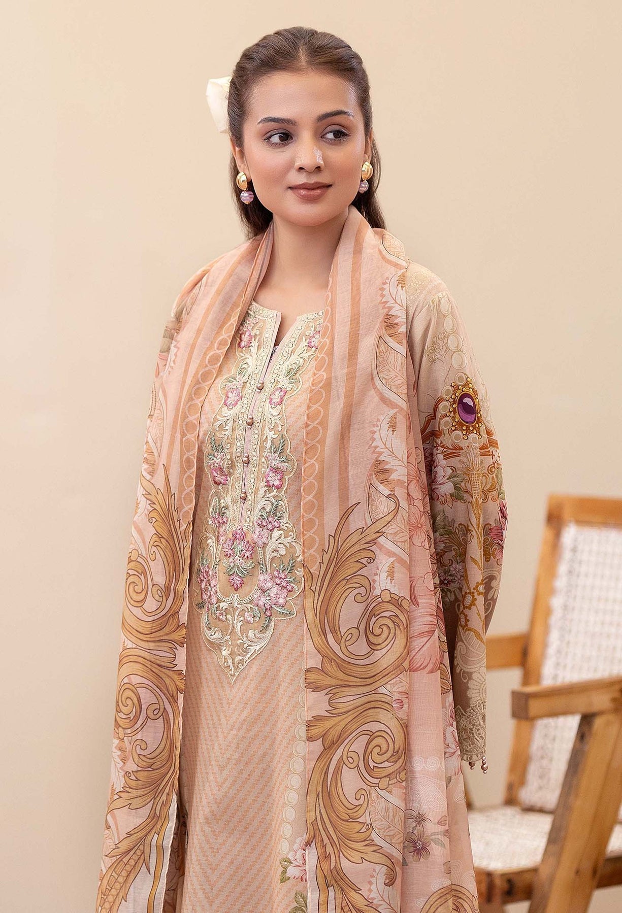 Adans Libas | Prints Eid Edit | 26669 L Pale Peach Lawn