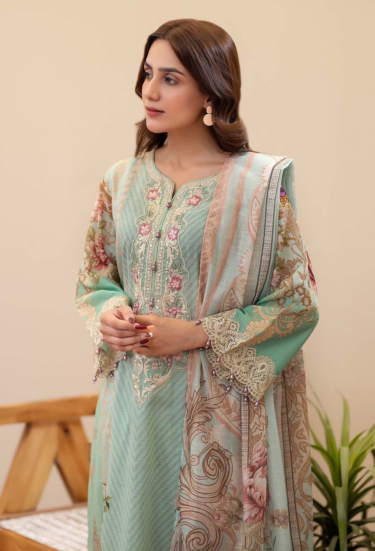 Adans Libas | Prints Eid Edit | 26670 L Mint Green Lawn