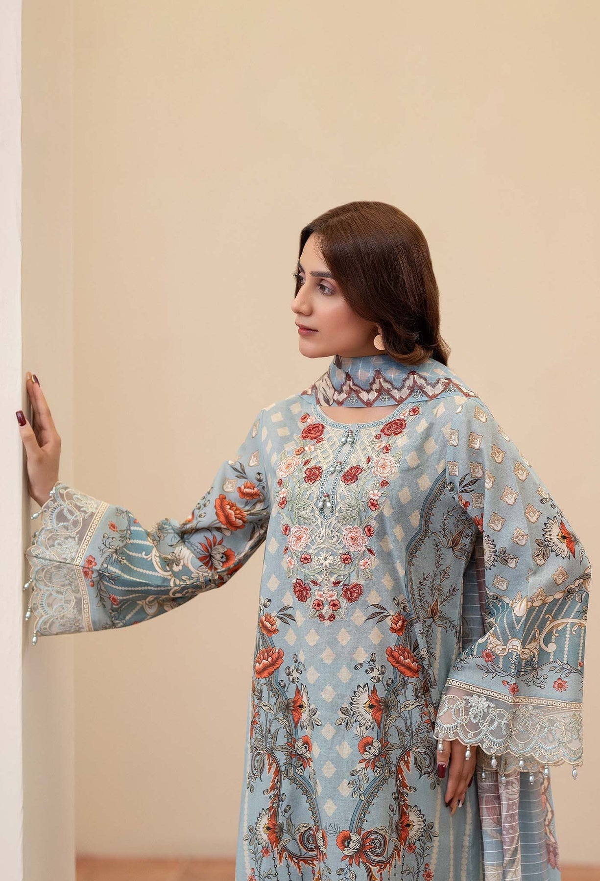 Adans Libas | Prints Eid Edit | 26671 L Sky Blue Lawn