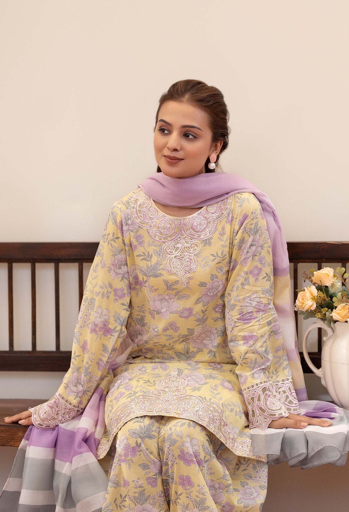 Adans Libas | Prints Eid Edit | 26674 L Pale Yellow Lawn