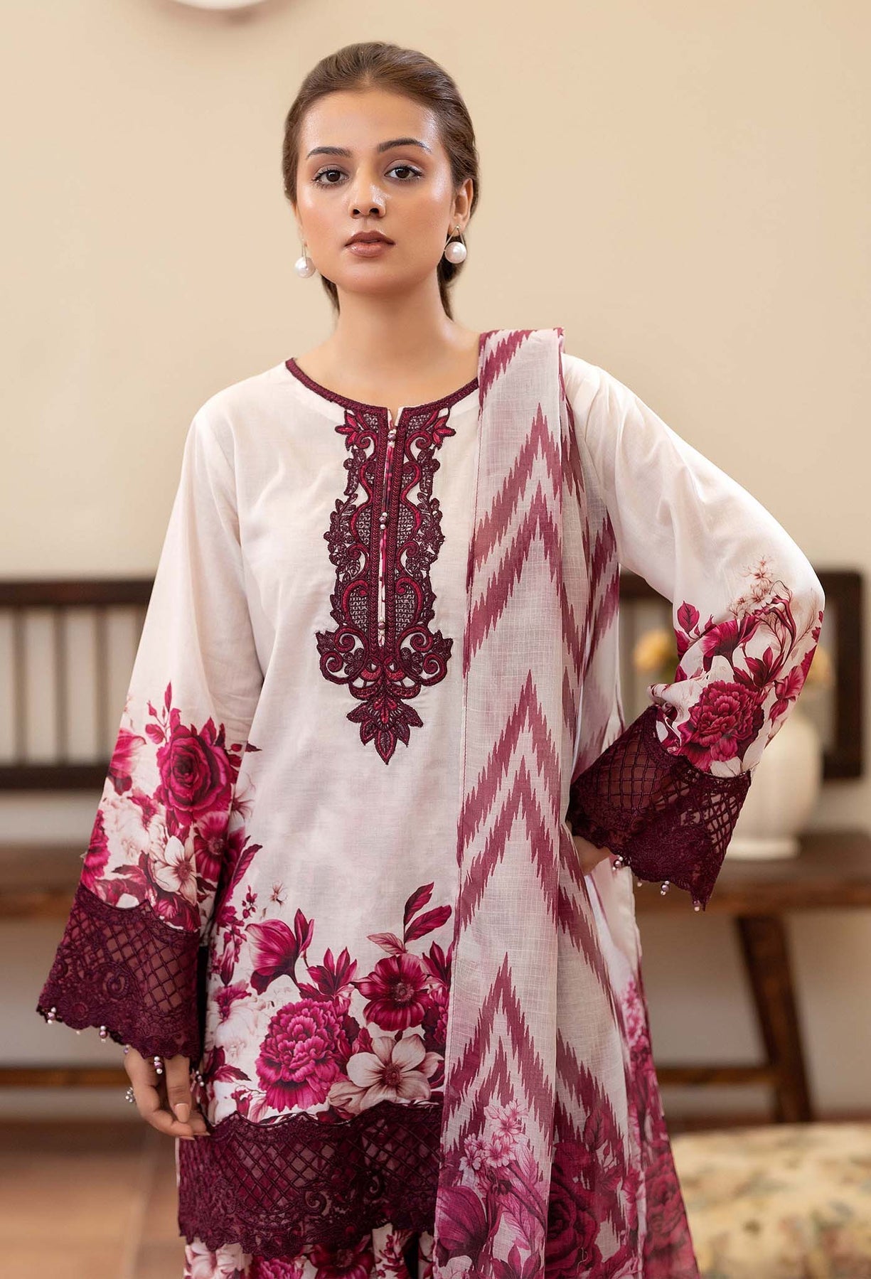 Adans Libas | Prints Eid Edit | 26676 M White Lawn