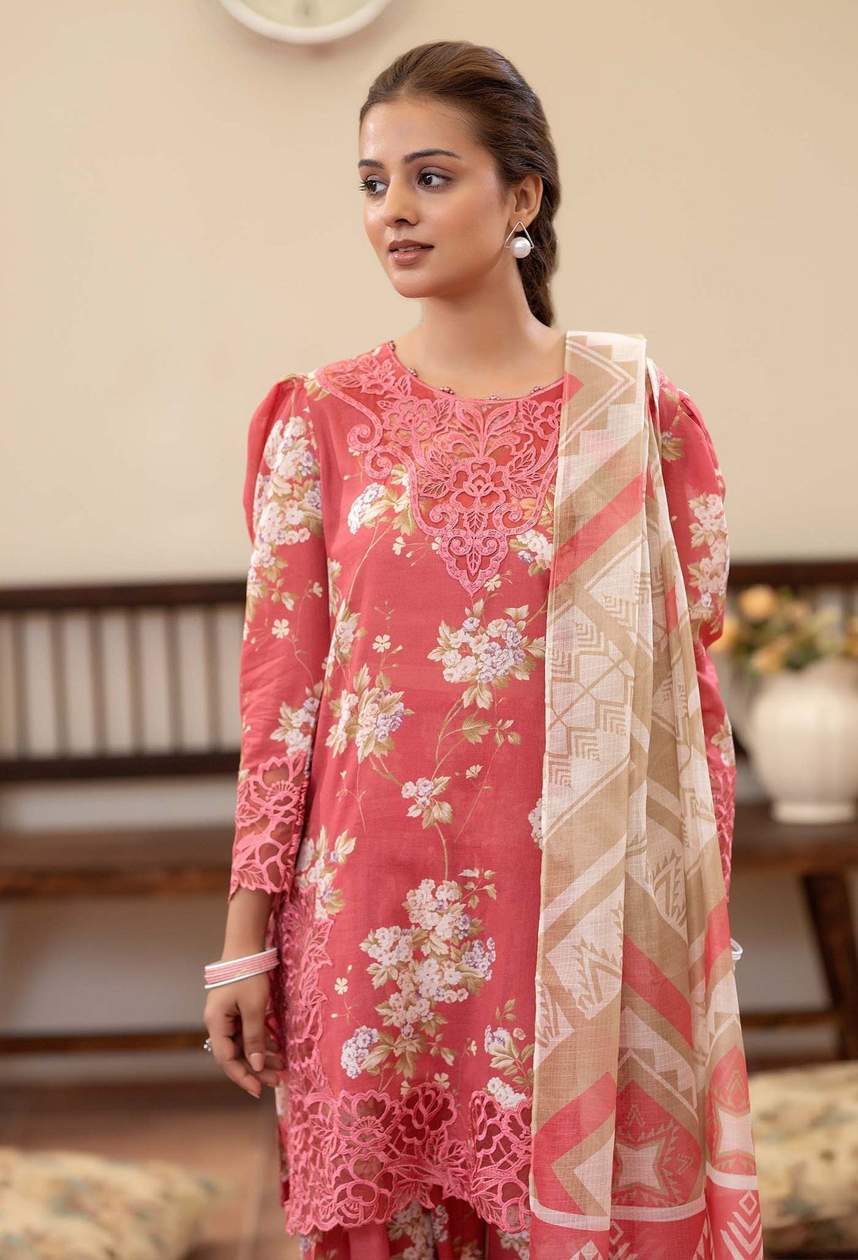 Adans Libas | Prints Eid Edit | 26677 L Coral Pink Lawn
