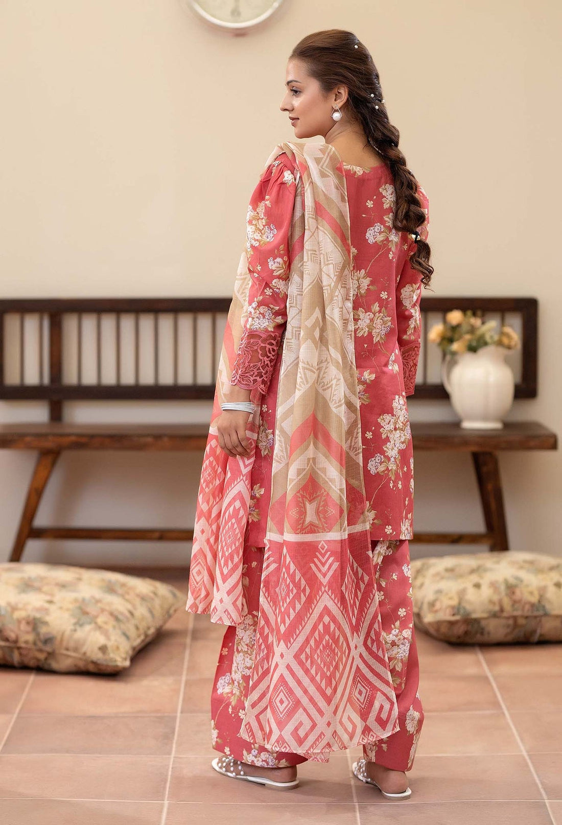 Adans Libas | Prints Eid Edit | 26677 XS Coral Pink Lawn
