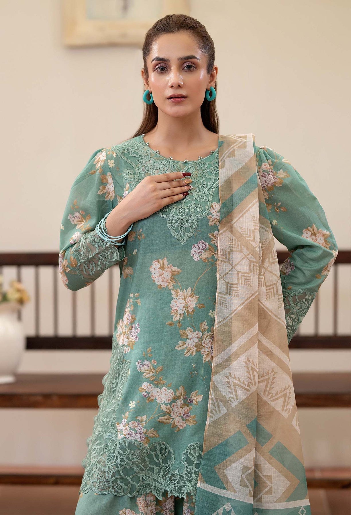 Adans Libas | Prints Eid Edit | 26679 L Aqua Lawn