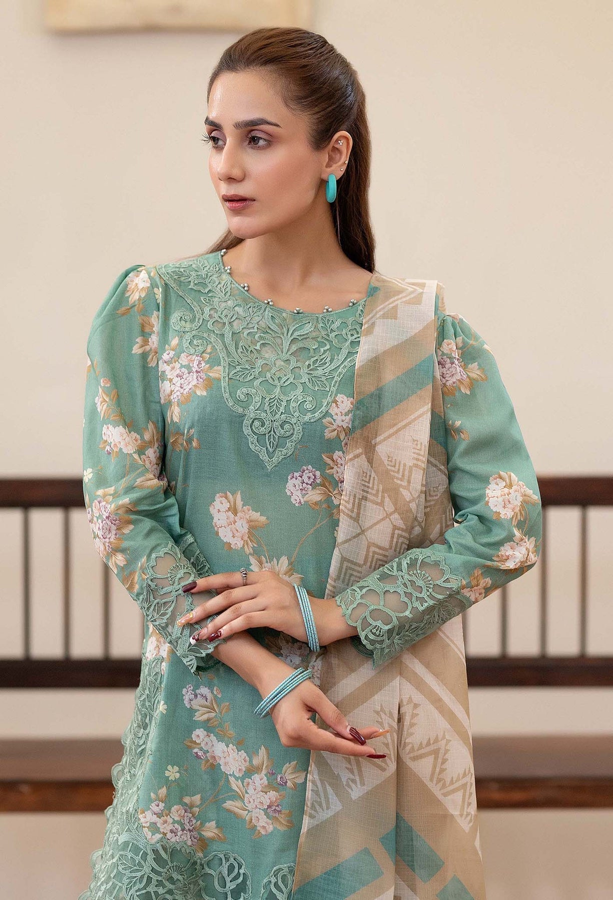 Adans Libas | Prints Eid Edit | 26679 M Aqua Lawn