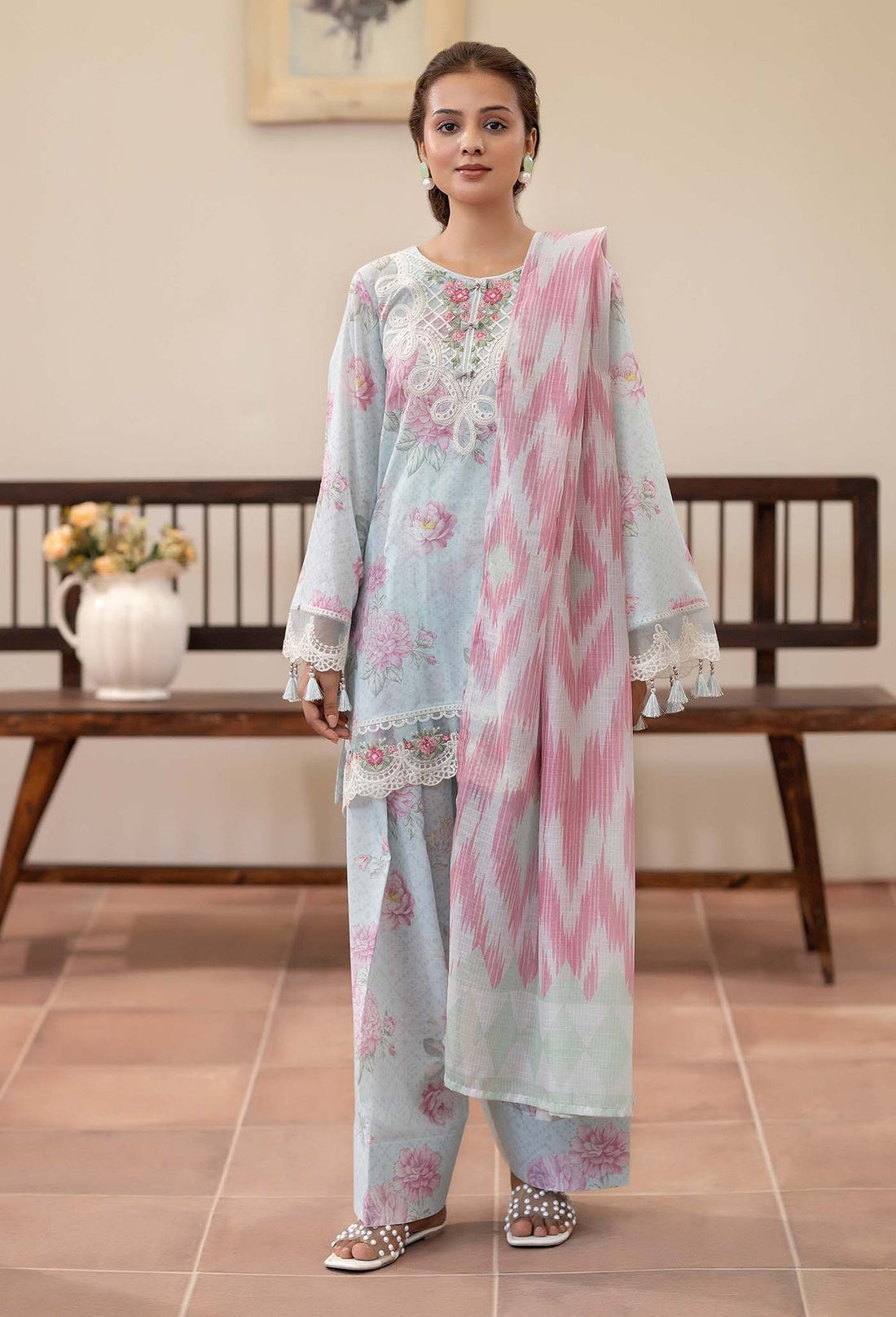 Adans Libas | Prints Eid Edit | 26680 XS Ice Blue Lawn