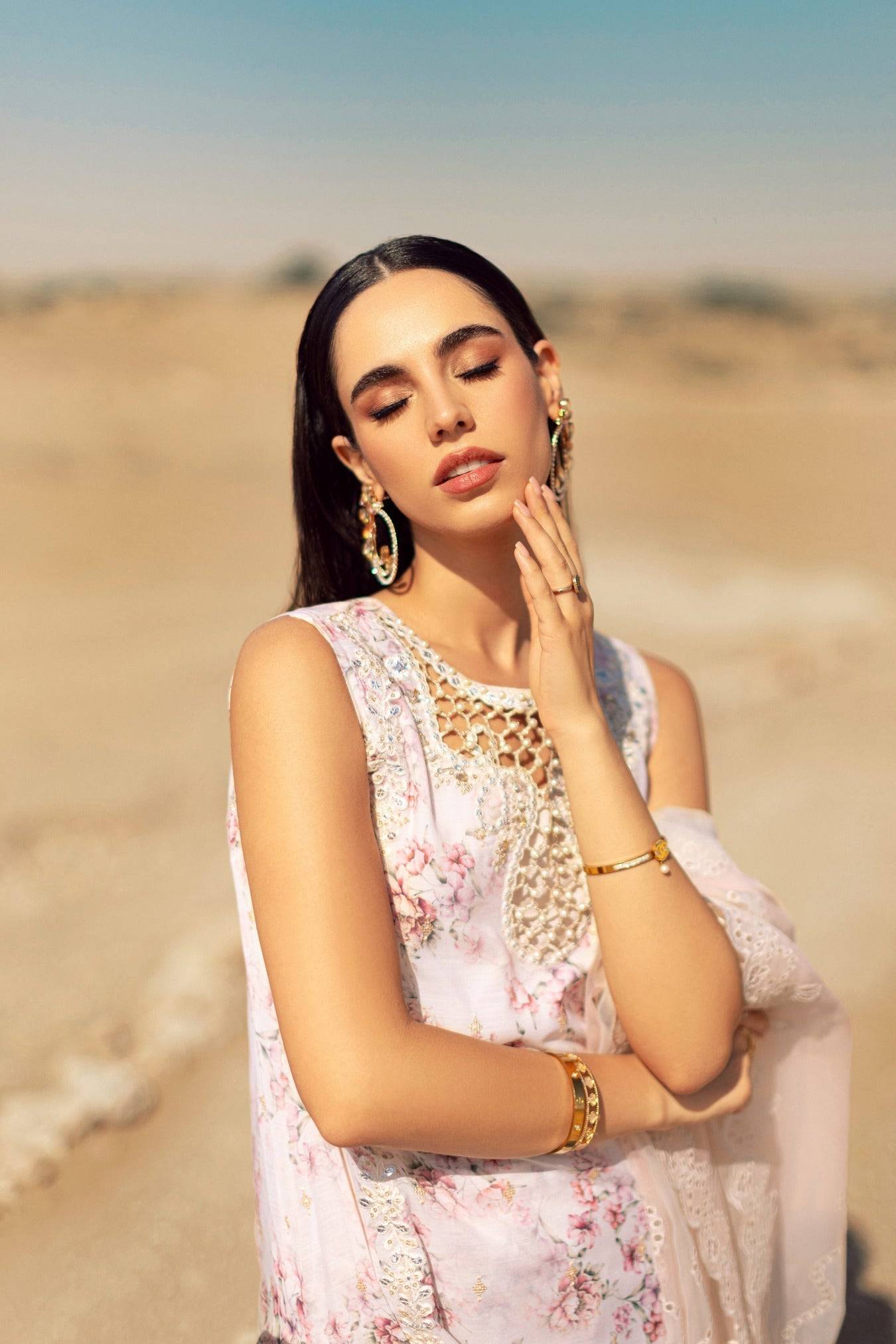 Noor By Saadia Asad | Eid Handwork Laserkari Lawn 24 | D5 - Pakistani Designer Dress - by Noor by Saadia Asad | Type: Luxury - 100% Original at Saira Sultan