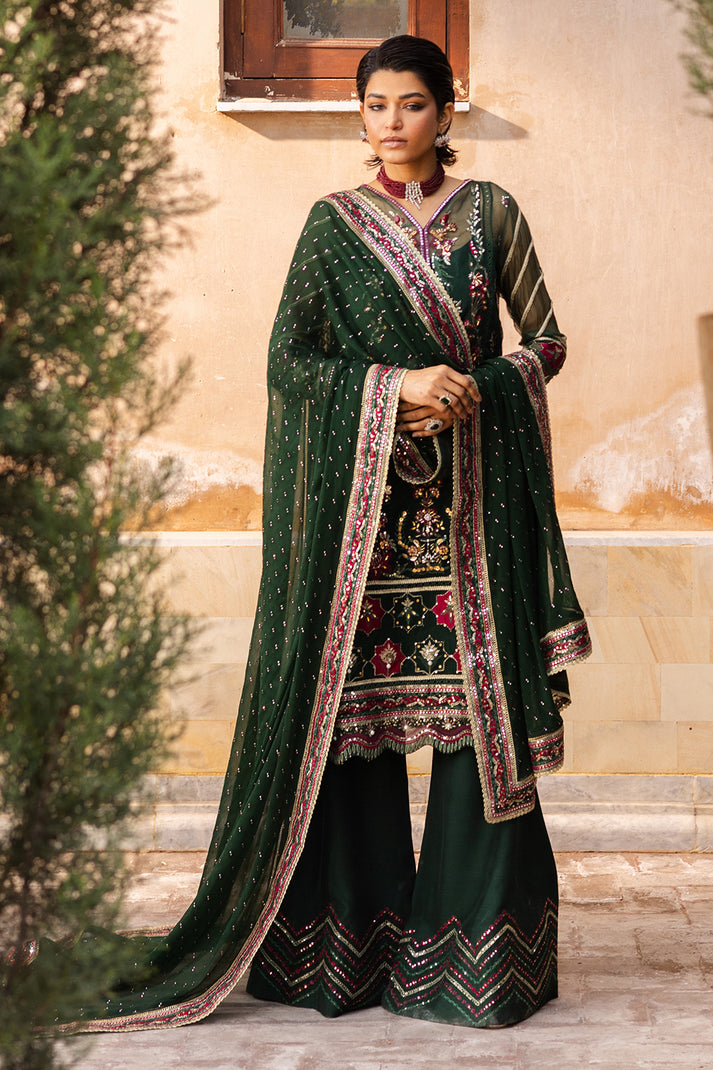 Saad Shaikh | Jahan Festive Collection | SANDALI XS Deep Olive Green Organza