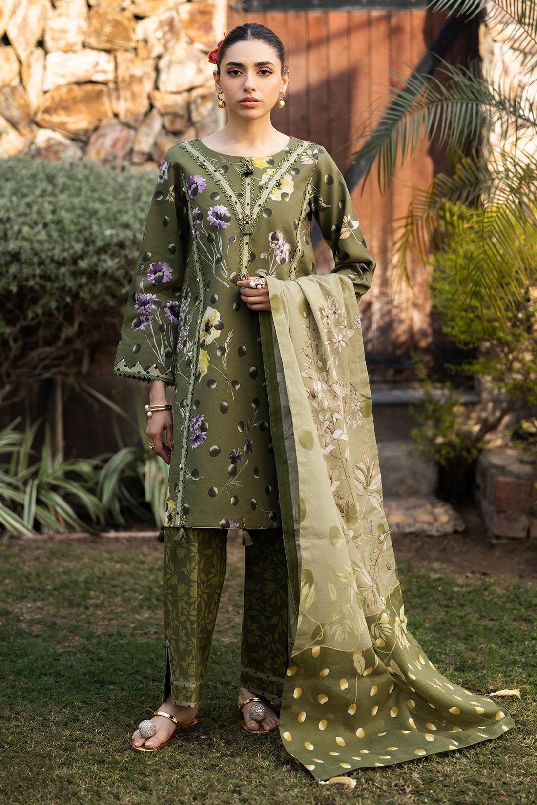 Alizeh | Sheen Lawn Prints 25 | AF-PL-6038-Willow XS Olive Green Lawn