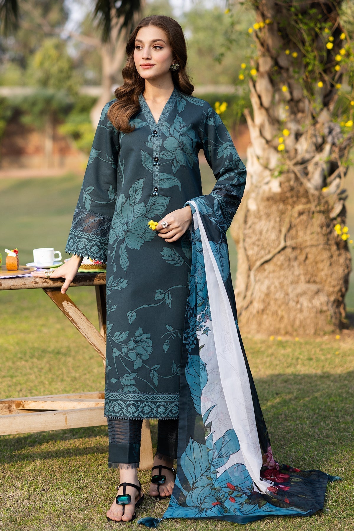 Alizeh | Sheen Lawn Prints 25 | AF-PL-6035-Nigella L Deep Teal Green Lawn