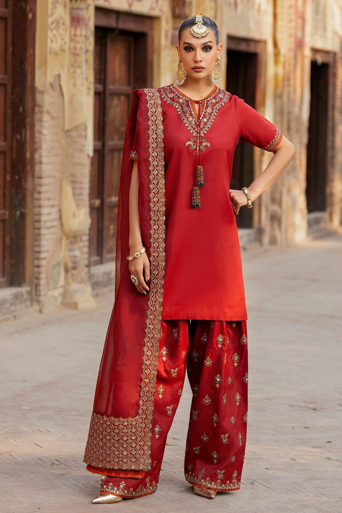 Charizma | Festive Pret | CMA-5-126 M Red Raw Silk