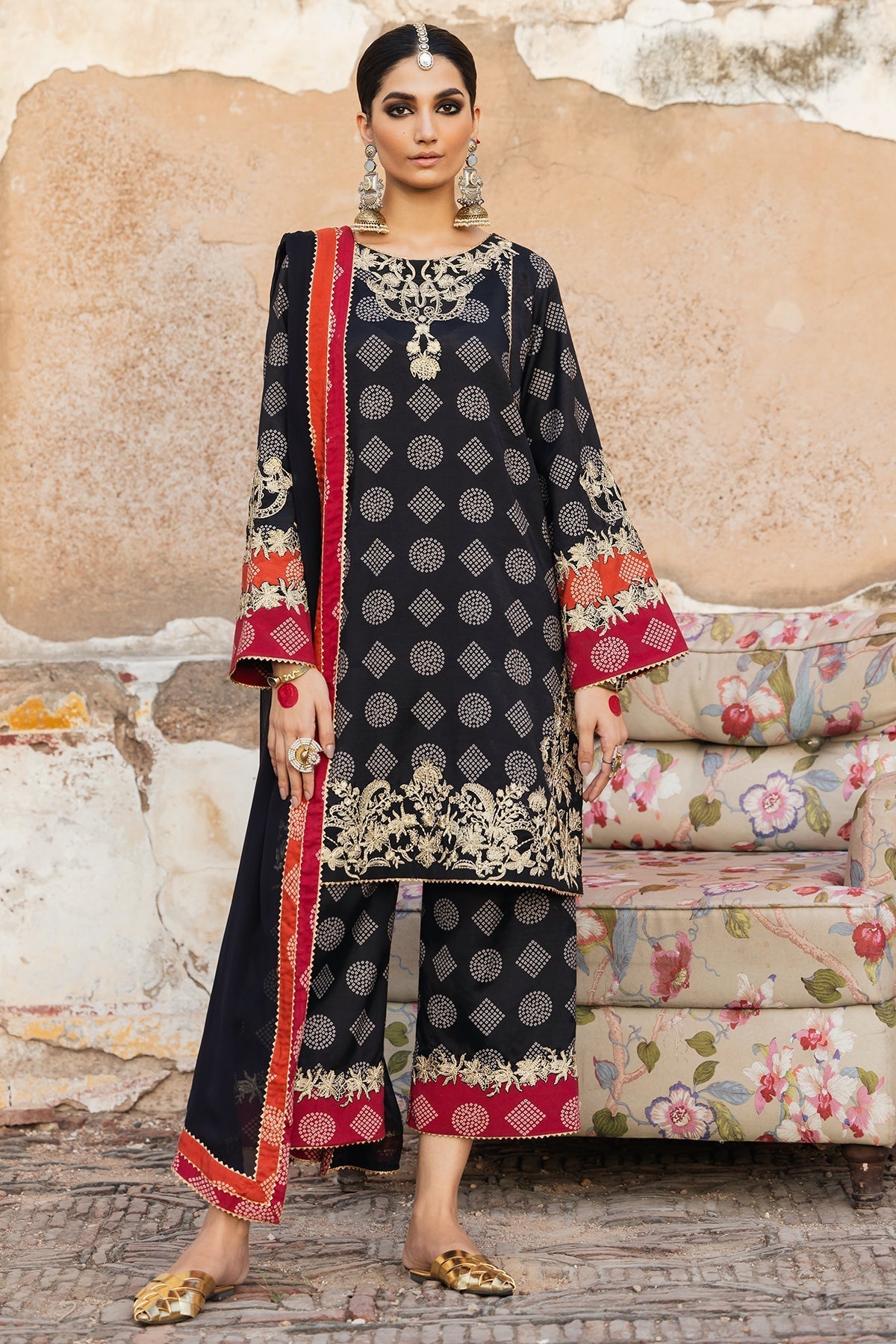 Charizma | Festive Pret | CMA-4-073 S Black Raw Silk