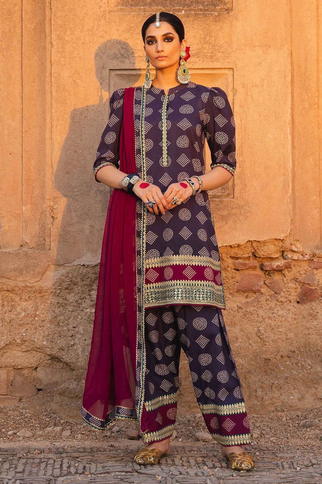 Charizma | Festive Pret | CMA-4-066 XS Plum Raw Silk