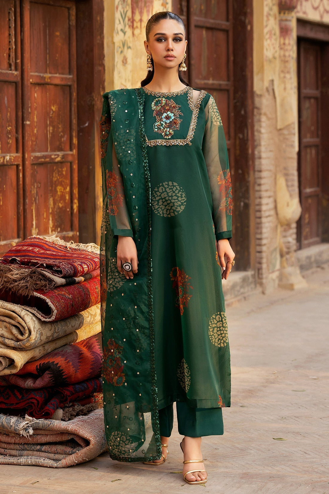 Charizma | Festive Pret | CMA-5-129 S Bottle Green Organza
