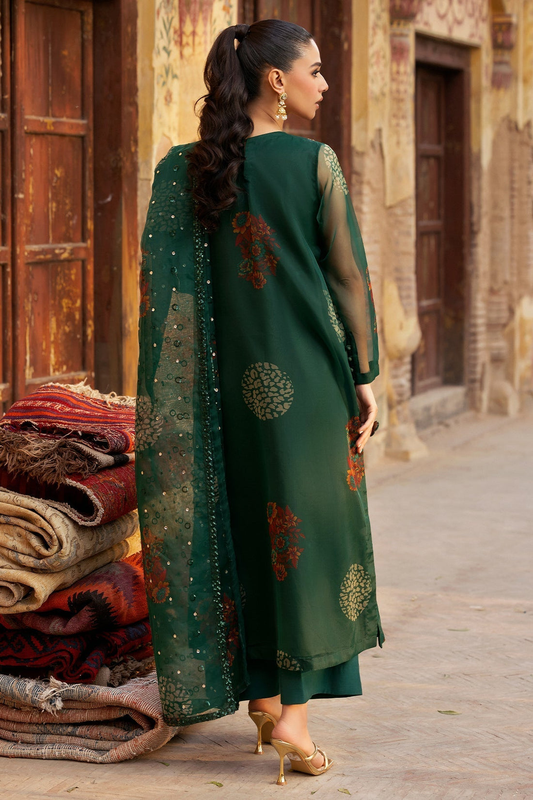 Charizma | Festive Pret | CMA-5-129 S Bottle Green Organza