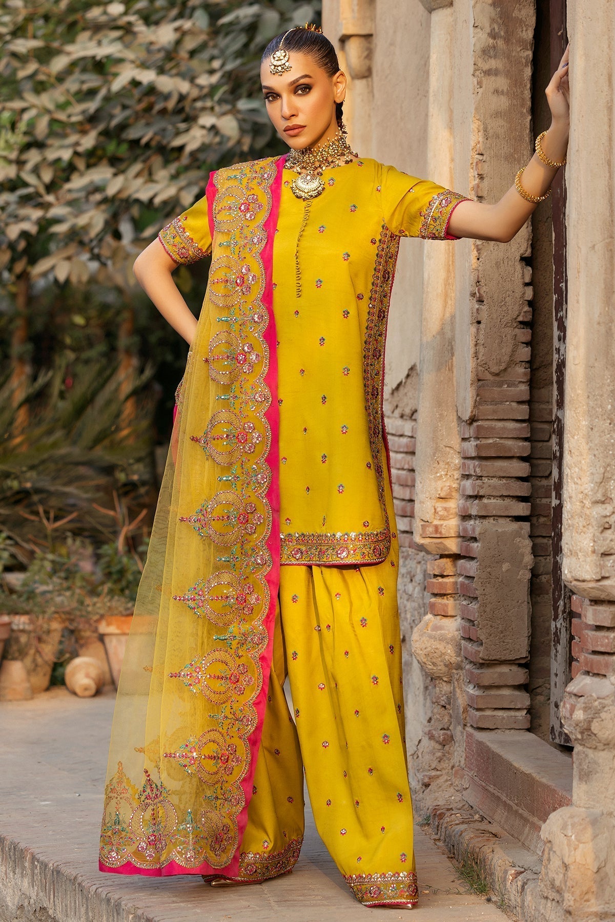 Charizma | Festive Pret | CMA-5-125 L Lime Yellow Raw Silk