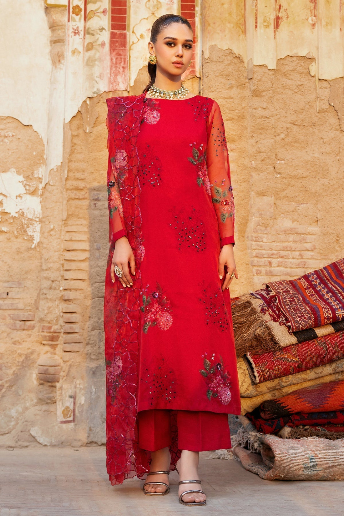 Charizma | Festive Pret | CMA-4-090 S Red Organza