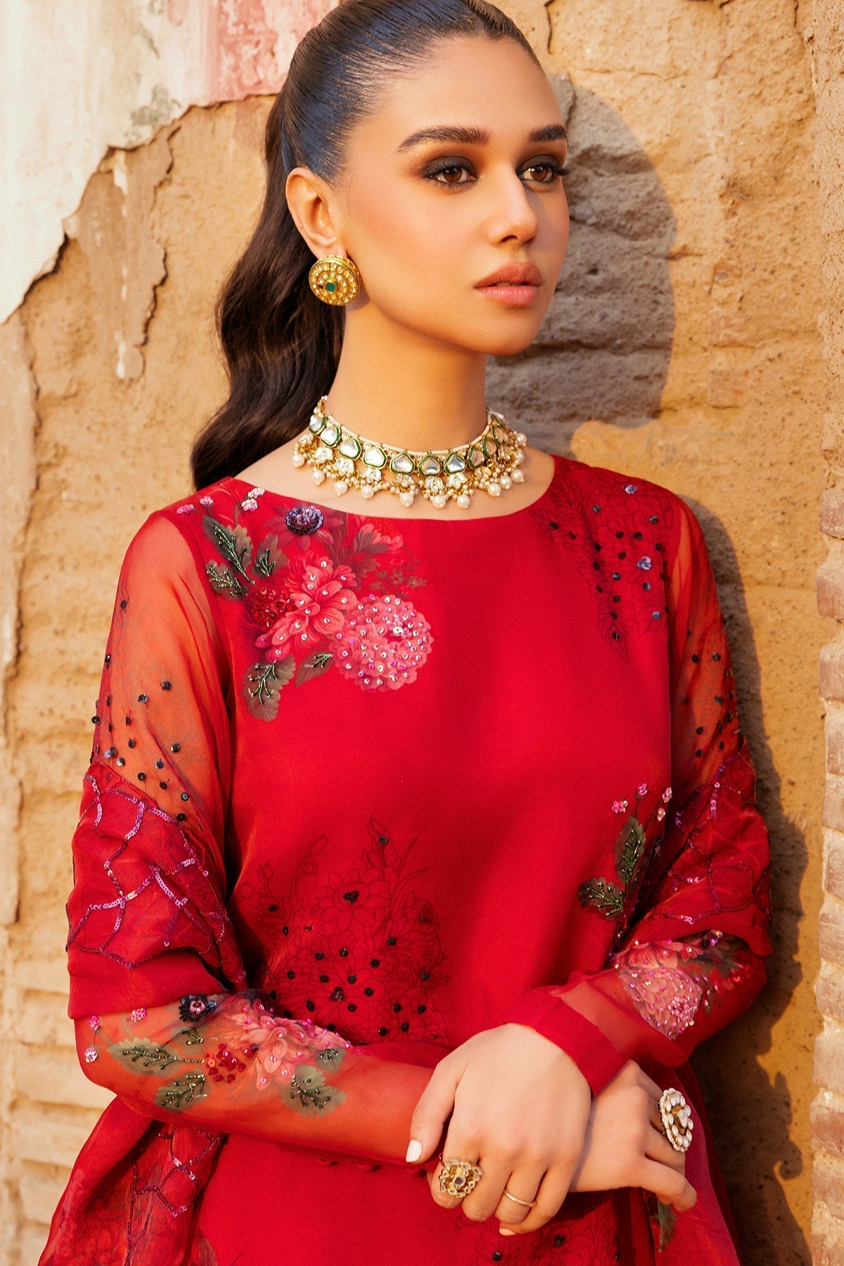 Charizma | Festive Pret | CMA-4-090 L Red Organza