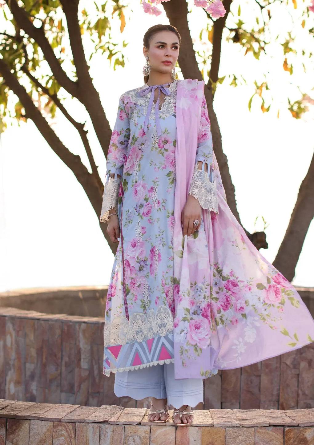 Elaf Premium | Prints Chikankari 24 | 04A OCEAN BLOSSOMS - Pakistani Designer Dress - by Elaf Premium | Type: Luxury - 100% Original at Saira Sultan