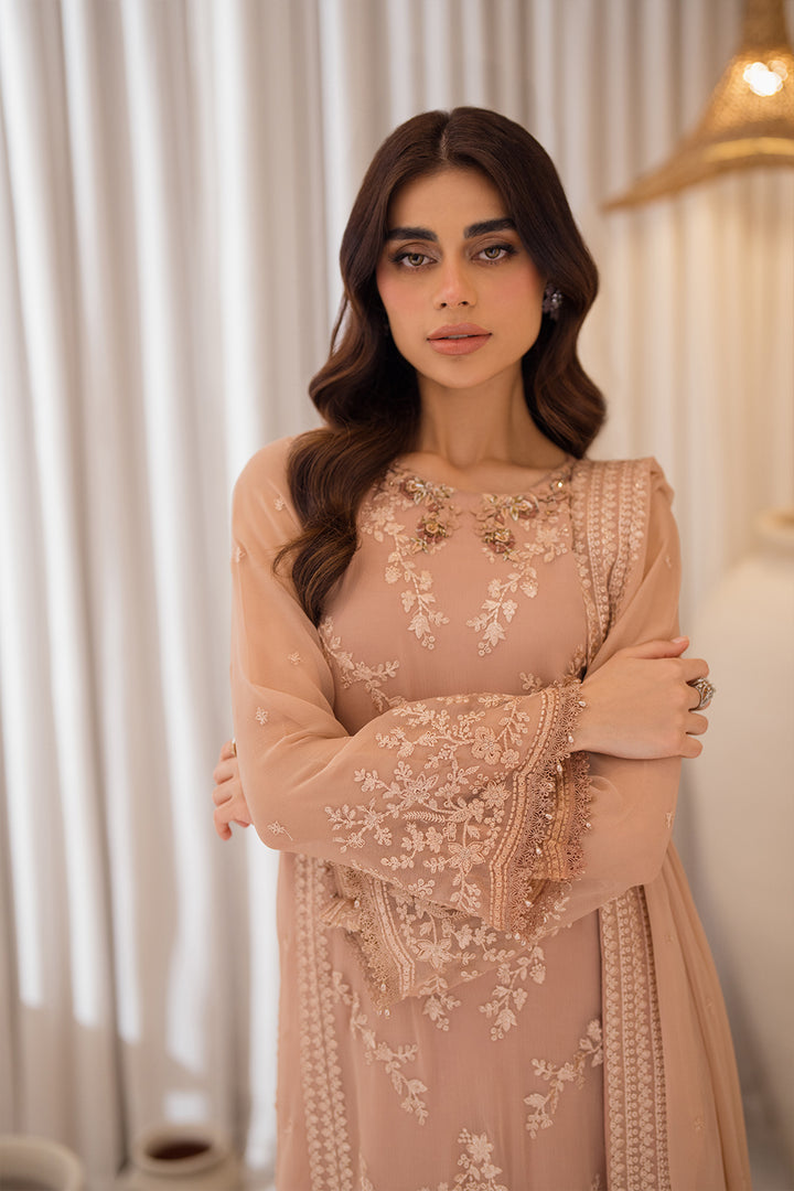 Azure | Ensembles Embroidered Formals | Beige Bliss L Blush Pink Chiffon