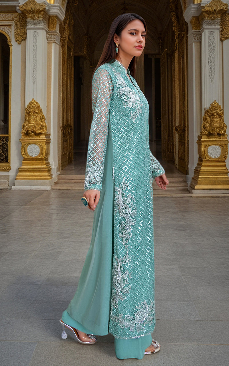 Threads and Motifs | Formal Dresses 25 | Net Embroidered Jacket With Trouser - Pakistani Designer Dress - by Threads and Motifs - Type : Ladies Clothes - 100% Original at Saira Sultan
