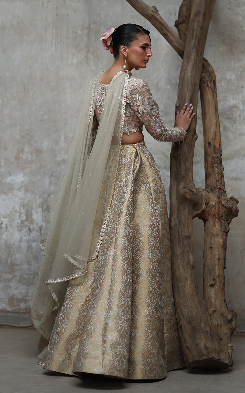 Threads and Motifs | Formal Dresses 25 | Organza Embroidered Blouse With Lehenga - Pakistani Designer Dress - by Threads and Motifs - Type : Ladies Clothes - 100% Original at Saira Sultan