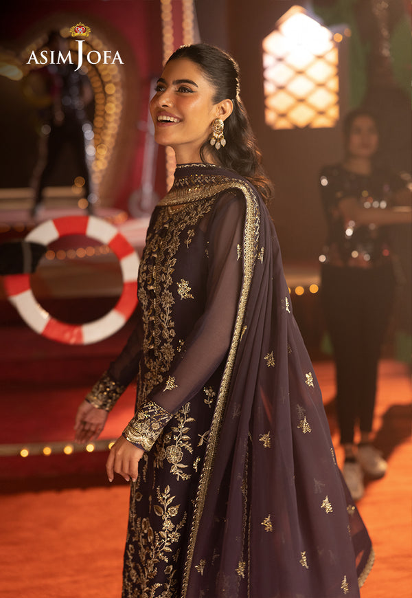 Asim Jofa | Festive Collection 25 | AJLF-01 XL Dark Purple Chiffon