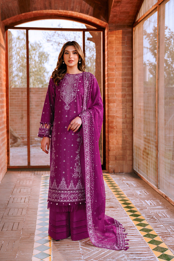 Farasha | Dastoor Embroidered Lawn SS24 | TEMPTING BERY -  Farasha Luxury -  Saira Sultan
