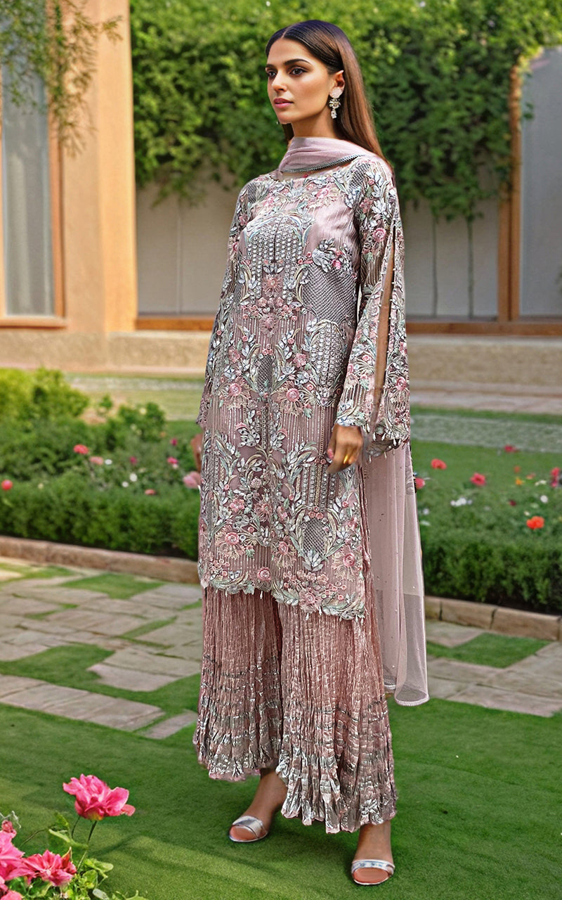 Threads and Motifs | Formal Dresses 25 | Embroidered Shirt With Dupatta And Gharara - Pakistani Designer Dress - by Threads and Motifs - Type : Ladies Clothes - 100% Original at Saira Sultan