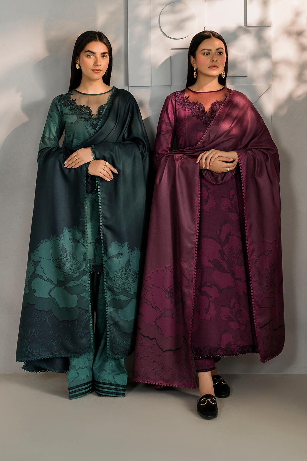 Iznik | Exclusive Winter | UE-352 Custom Size Teal Green Slub Khaddar