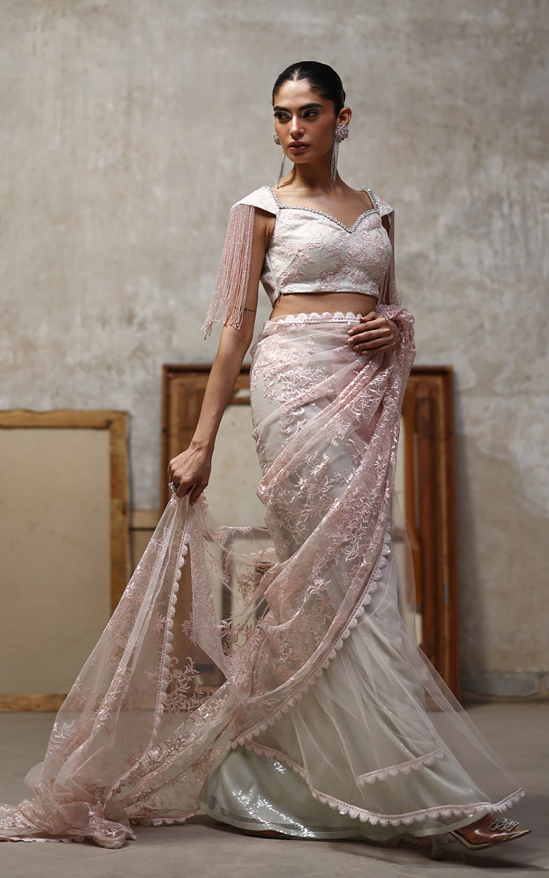 Threads and Motifs | Formal Dresses 25 | Net Embroidered Blouse And Saree - Pakistani Designer Dress - by Threads and Motifs - Type : Ladies Clothes - 100% Original at Saira Sultan