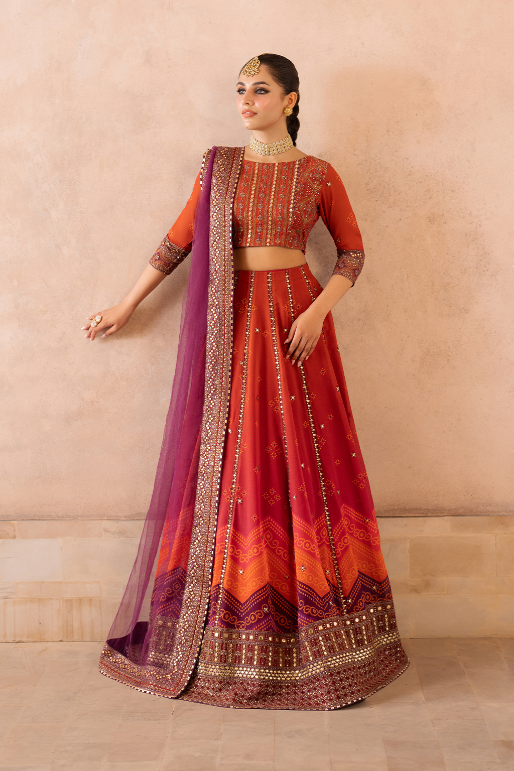 Iznik | Bandhani Formals | UE-334 XS Burnt Orange Chiffon