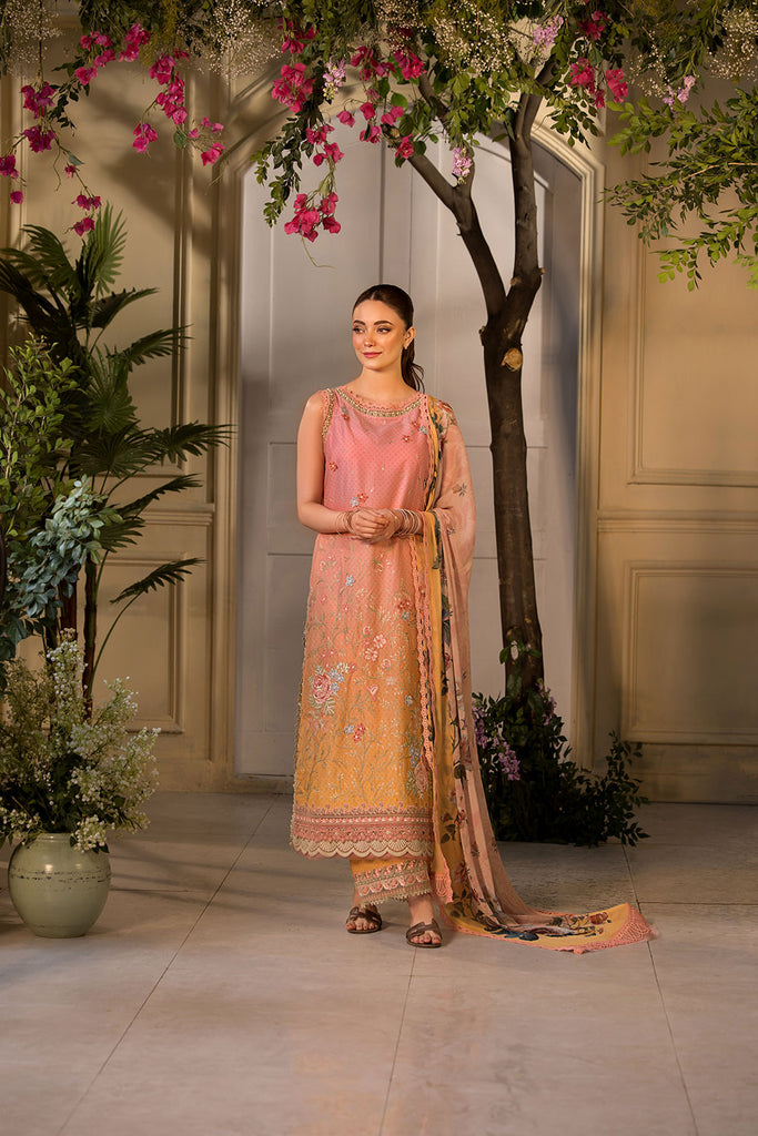Sobia Nazir | Vital Lawn 25 | 11B Custom Size Apricot Orange Lawn