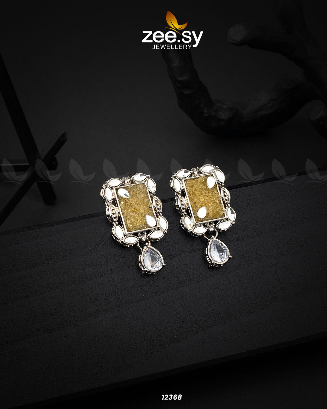 Agate Studs Earrings Yellow