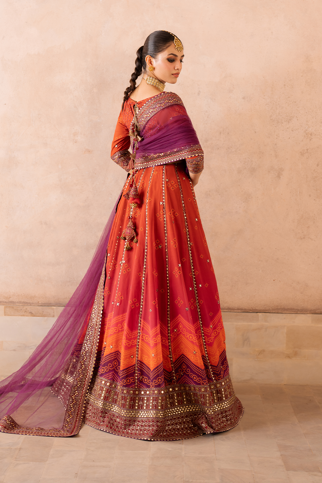 Iznik | Bandhani Formals | UE-334 XS Burnt Orange Chiffon