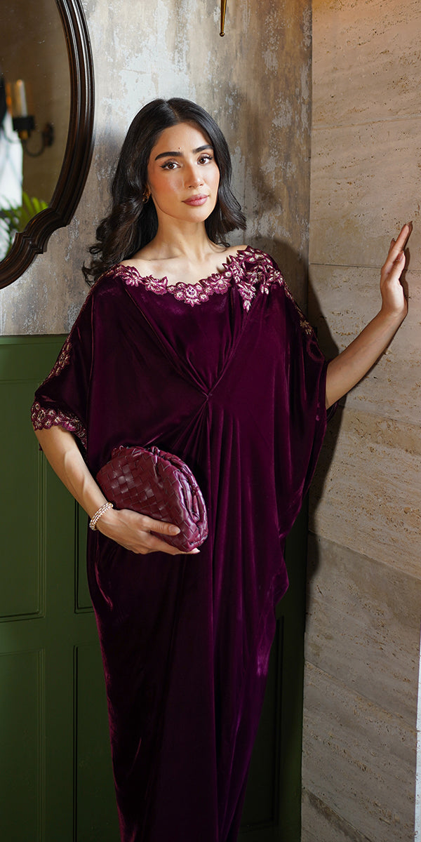 Erum Khan | Velvet Wisper | Wine Whisper M Dark Plum Velvet