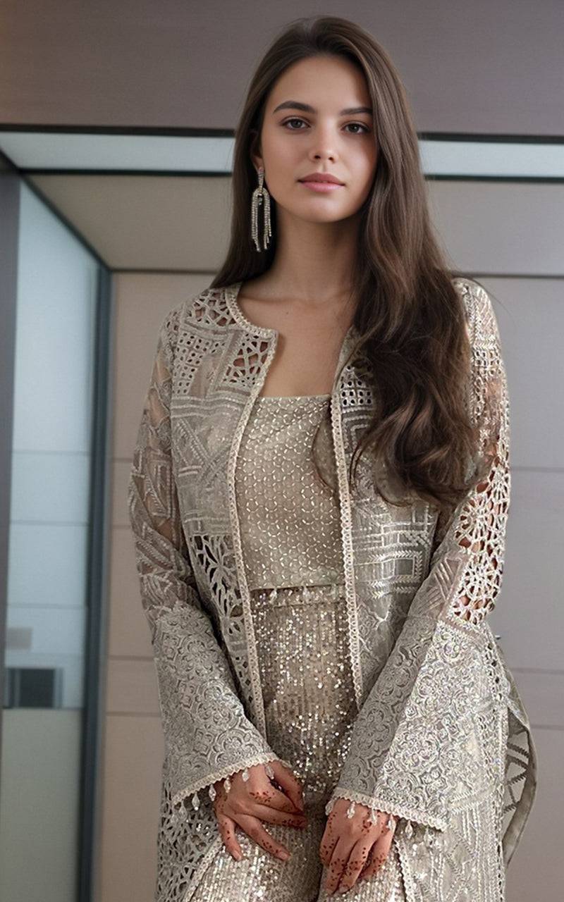 Threads and Motifs | Formal Dresses 25 | Organza Embroidered Jacket With Blouse - Pakistani Designer Dress - by Threads and Motifs - Type : Ladies Clothes - 100% Original at Saira Sultan