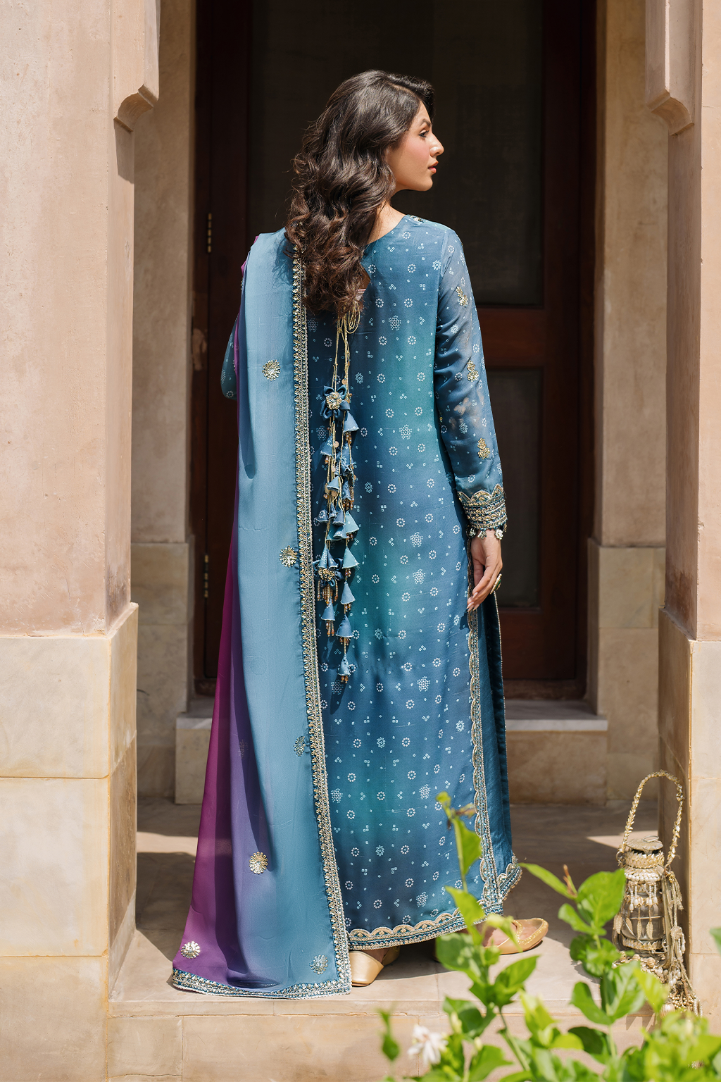 Iznik | Bandhani Formals | UE-335 XS Teal Blue Chiffon