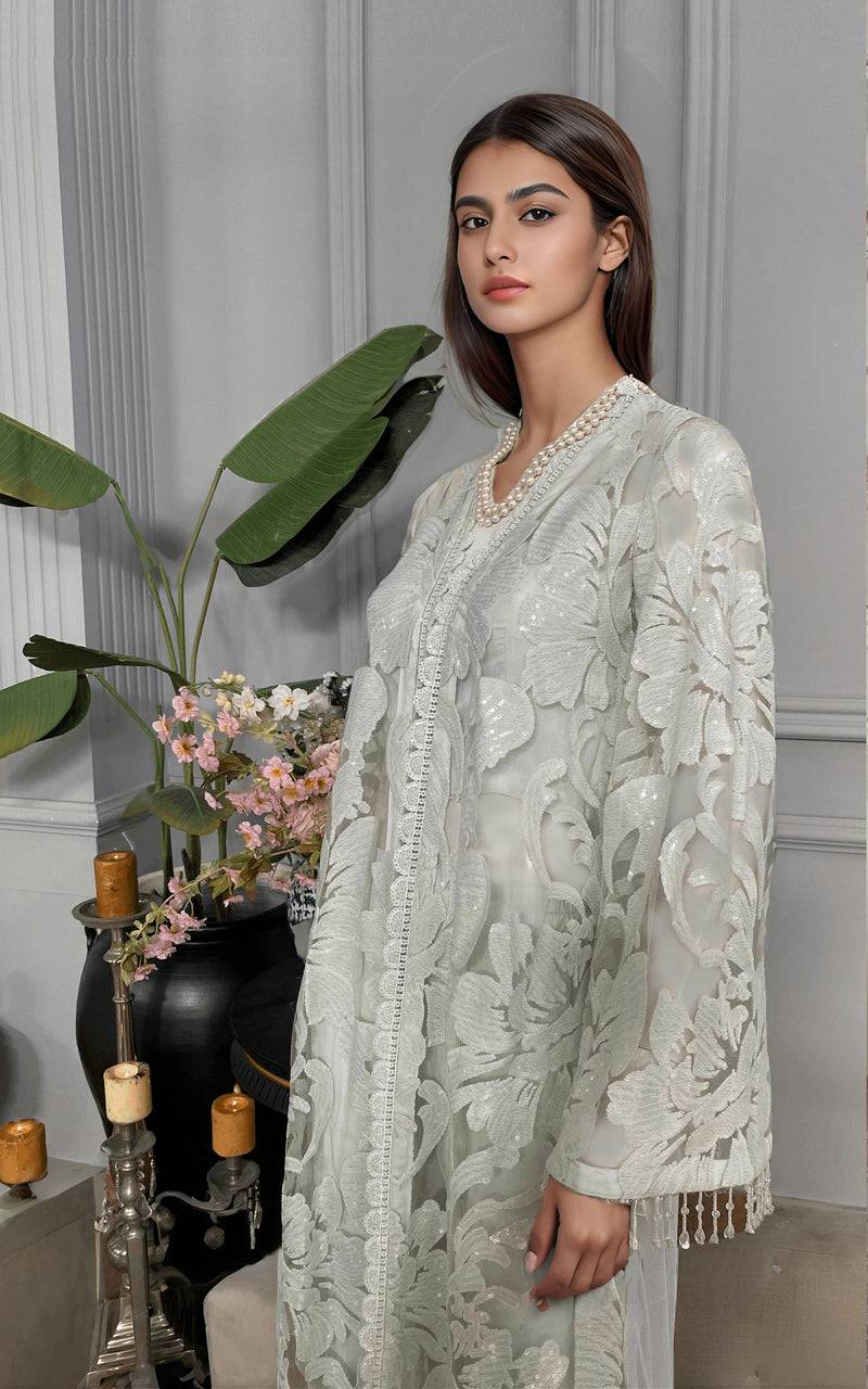 Threads and Motifs | Formal Dresses 25 | Net Embroidered Jacket With Trouser - Pakistani Designer Dress - by Threads and Motifs - Type : Ladies Clothes - 100% Original at Saira Sultan