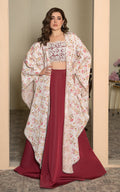 Threads and Motifs | Formal Dresses 25 | Embroidered Blouse With Printed Cape And Skirt - Pakistani Designer Dress - by Threads and Motifs - Type : Ladies Clothes - 100% Original at Saira Sultan