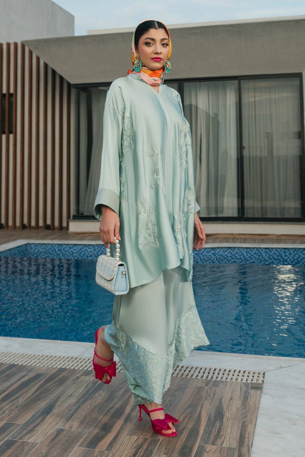 Fahad Hussayn | Lawn Banger | Aqua Babe - Pakistani Designer Dress - by Erum Khan | Type: Ladies Clothes - 100% Original at Saira Sultan