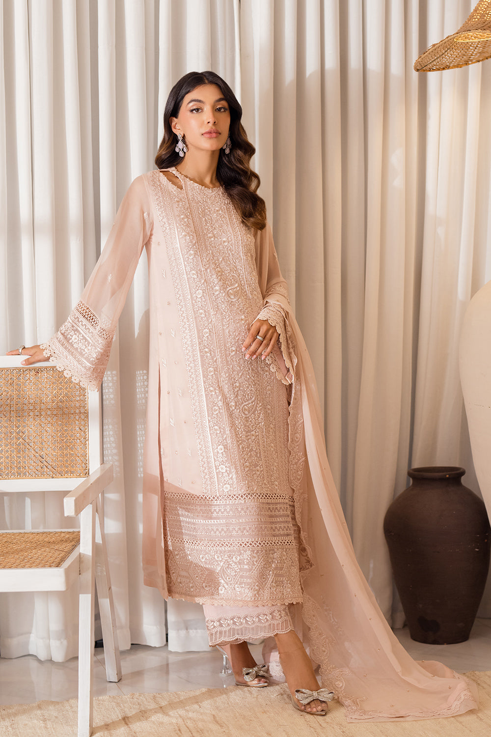 Azure | Ensembles Embroidered Formals | Rosy Glow M Light Pink Chiffon