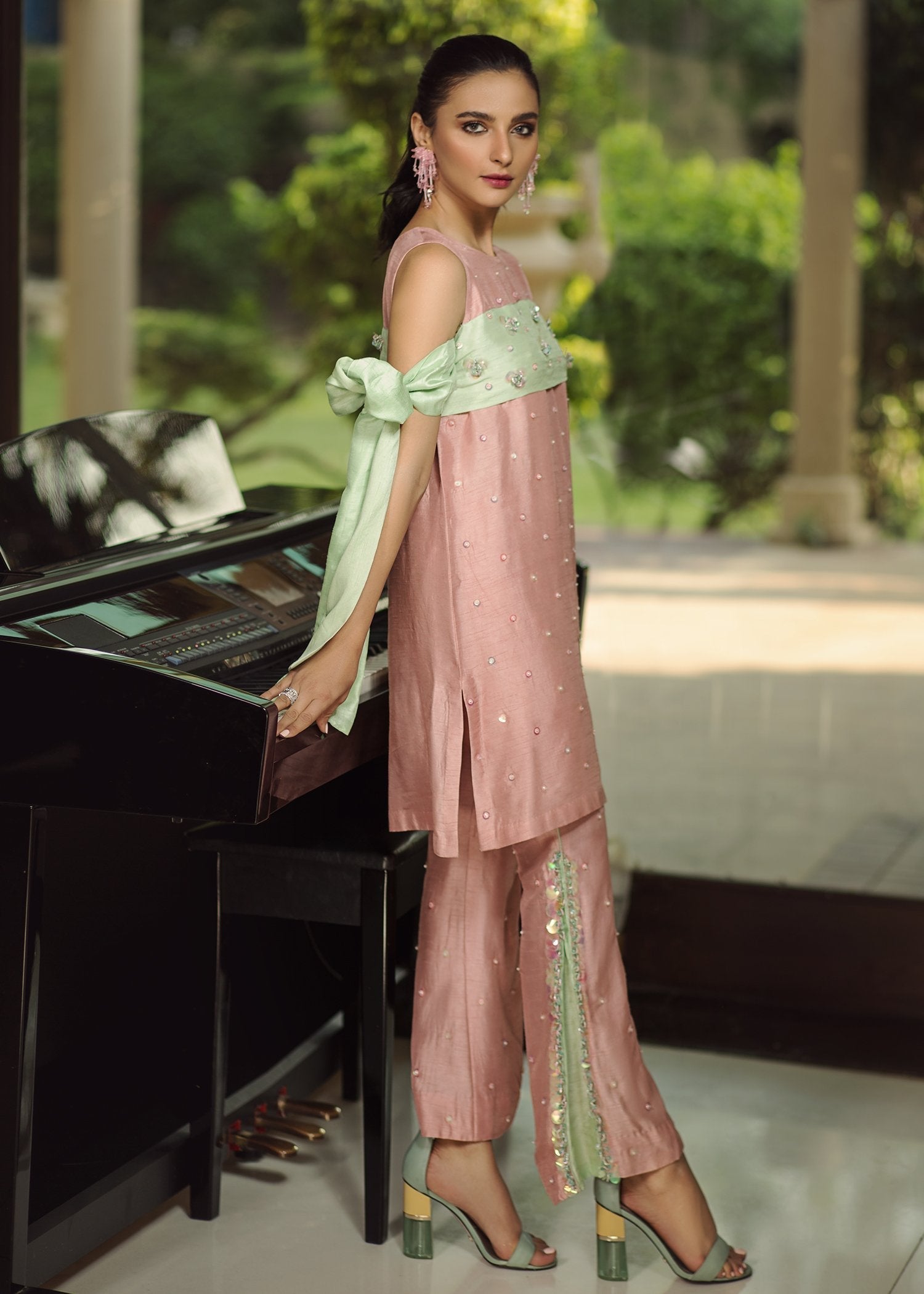 Hana | Serendipity Ready to Wear | Pistachio M Pink Raw Silk